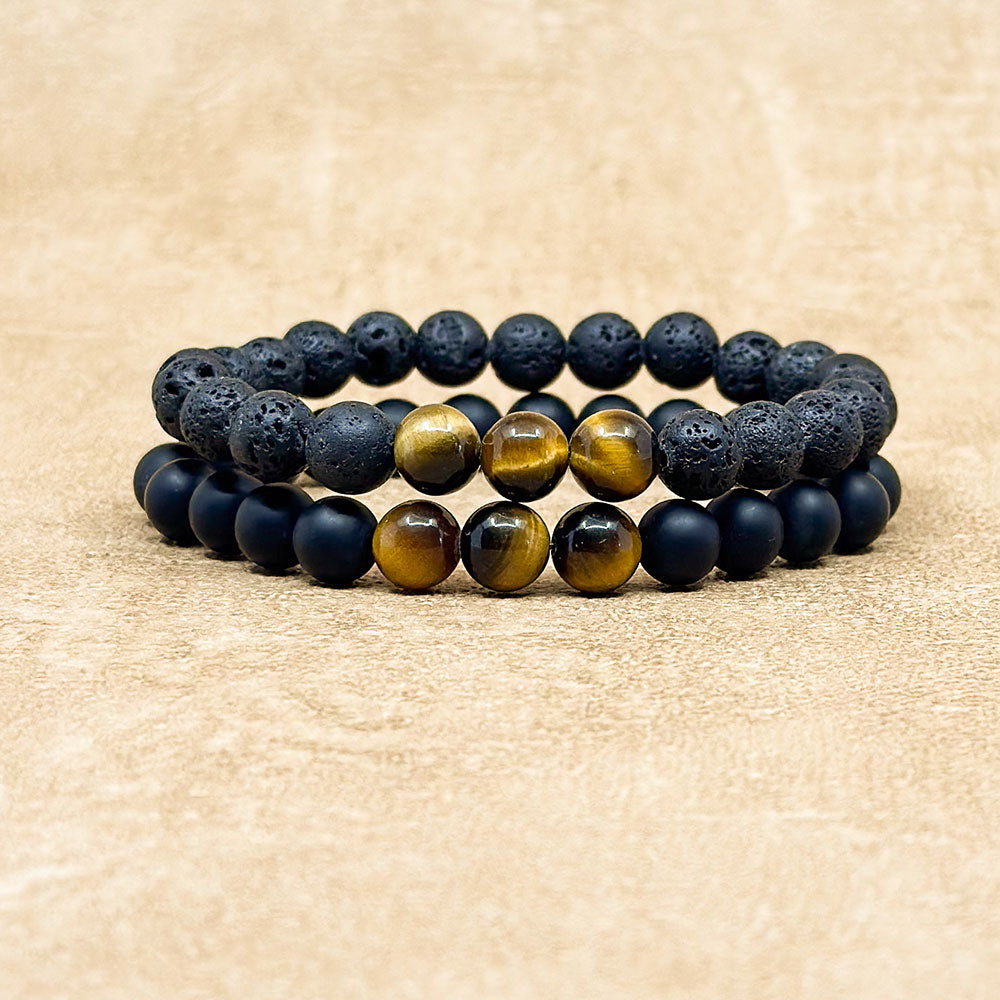 Pack de 2 bracelets Oeil de tigre Lave & Agate