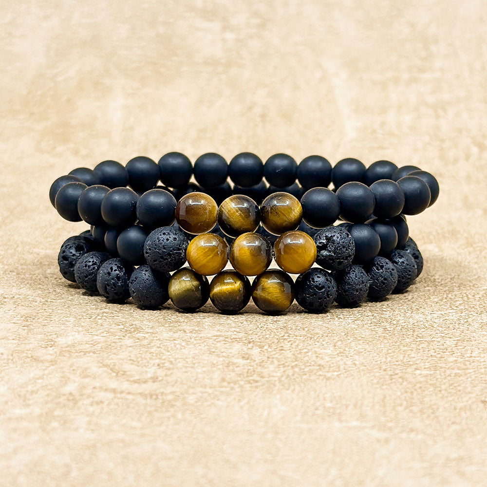 Pack de 3 bracelets Oeil de tigre Lave & Agate